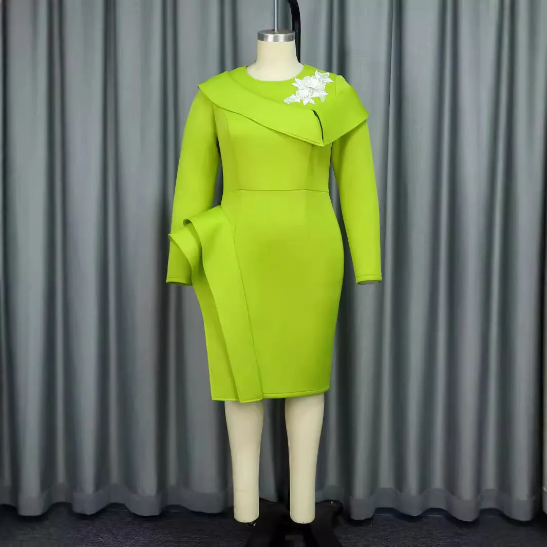 High End Elegant Cocktail Evening Dress Cool Long Sleeve Ruffled Dress Dresses