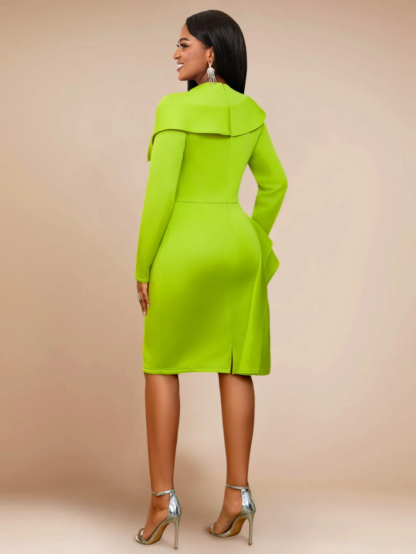 High End Elegant Cocktail Evening Dress Cool Long Sleeve Ruffled Dress Dresses