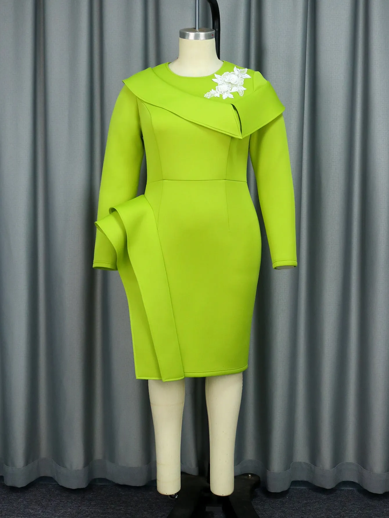 High End Elegant Cocktail Evening Dress Cool Long Sleeve Ruffled Dress Dresses