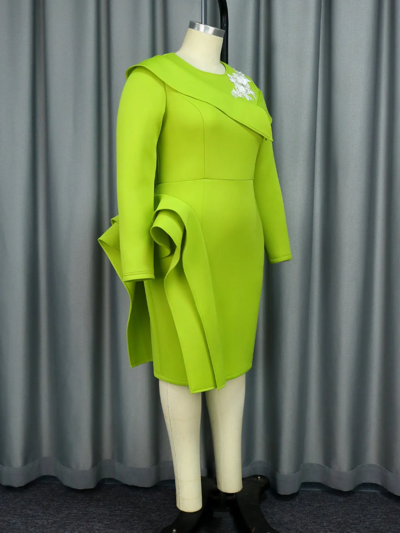 High End Elegant Cocktail Evening Dress Cool Long Sleeve Ruffled Dress Dresses