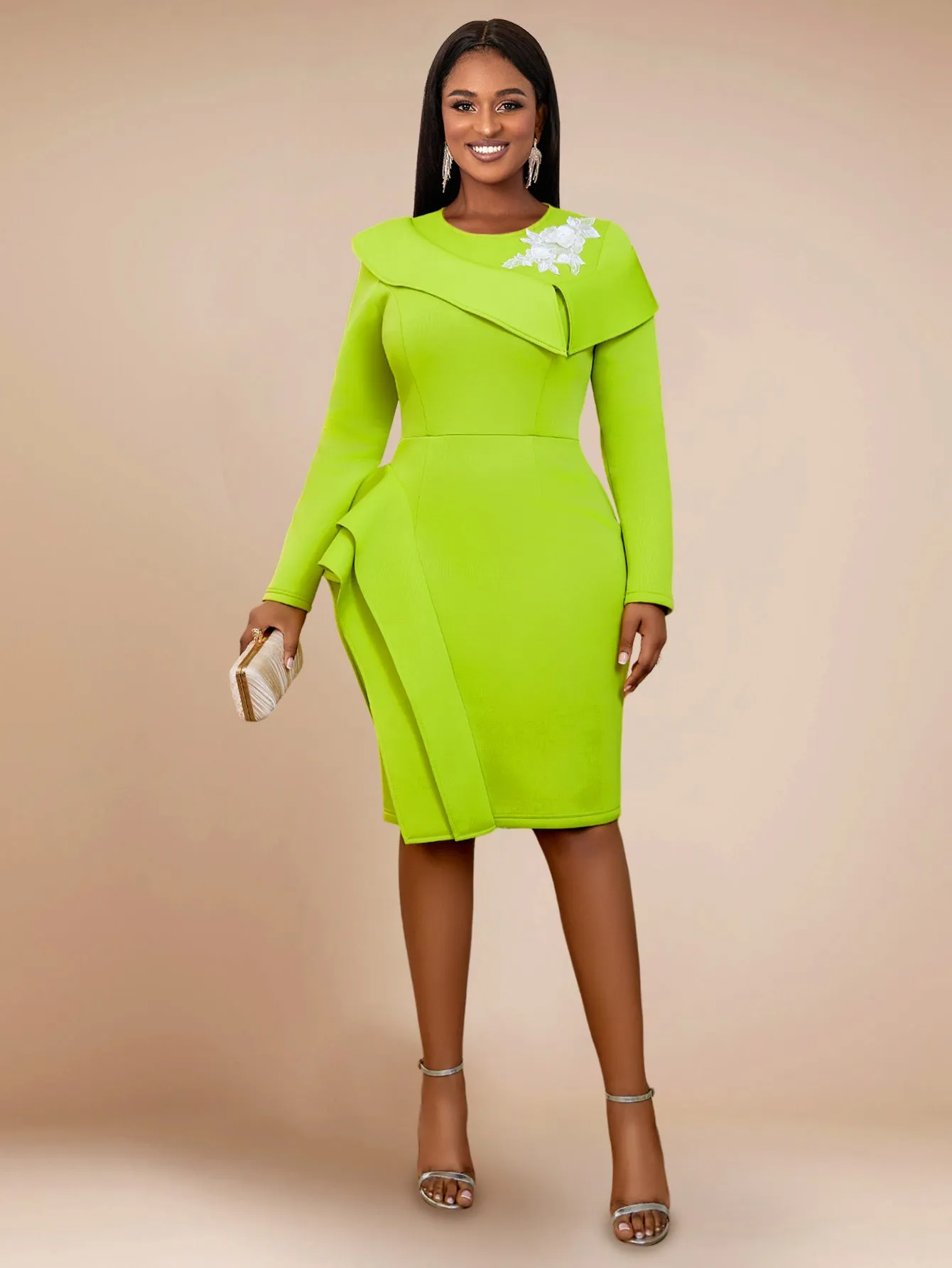 High End Elegant Cocktail Evening Dress Cool Long Sleeve Ruffled Dress Dresses