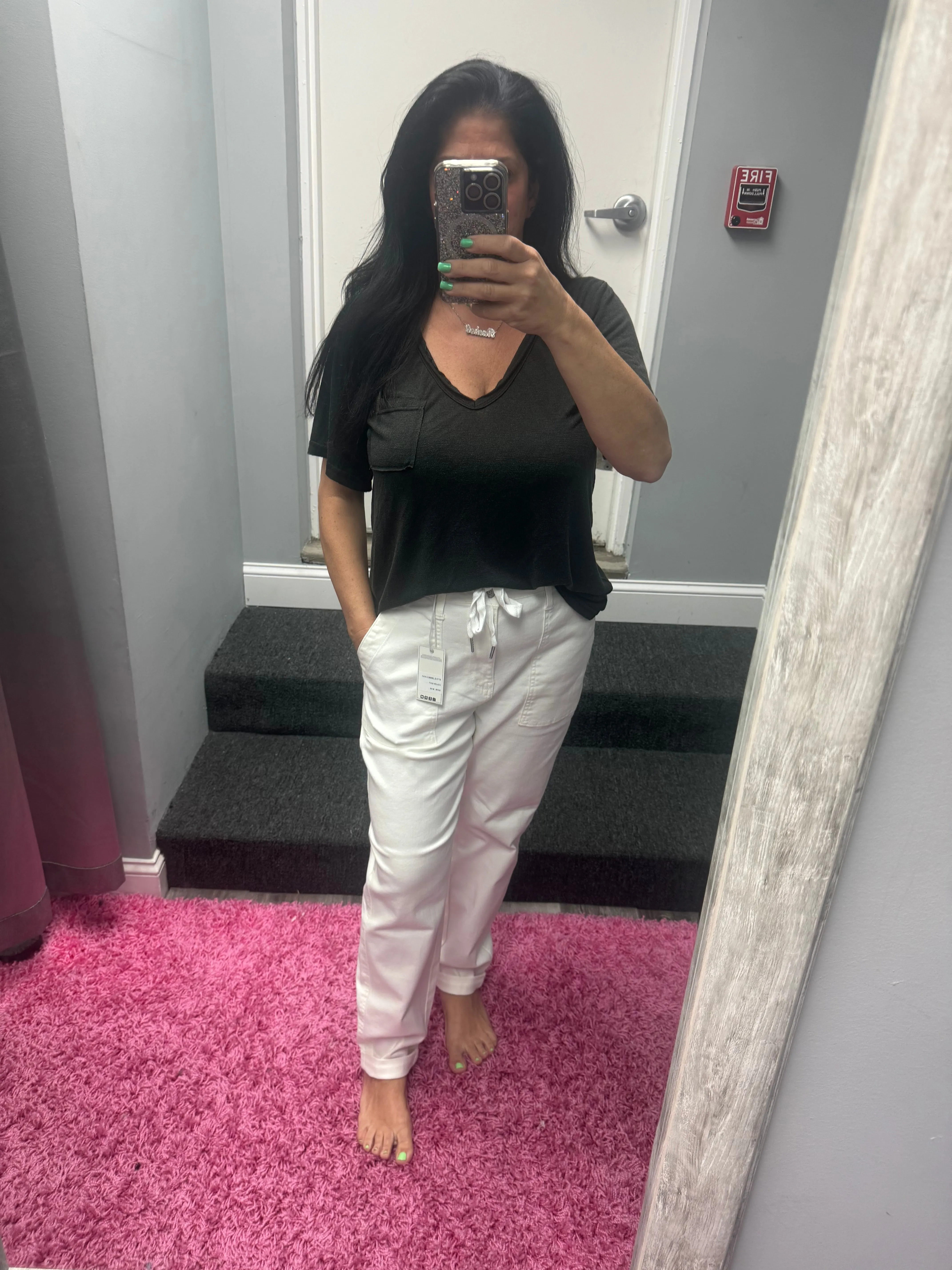 JUDY BLUE HIGH WAIST WHITE GARMENT DYED CUFFED JOGGER
