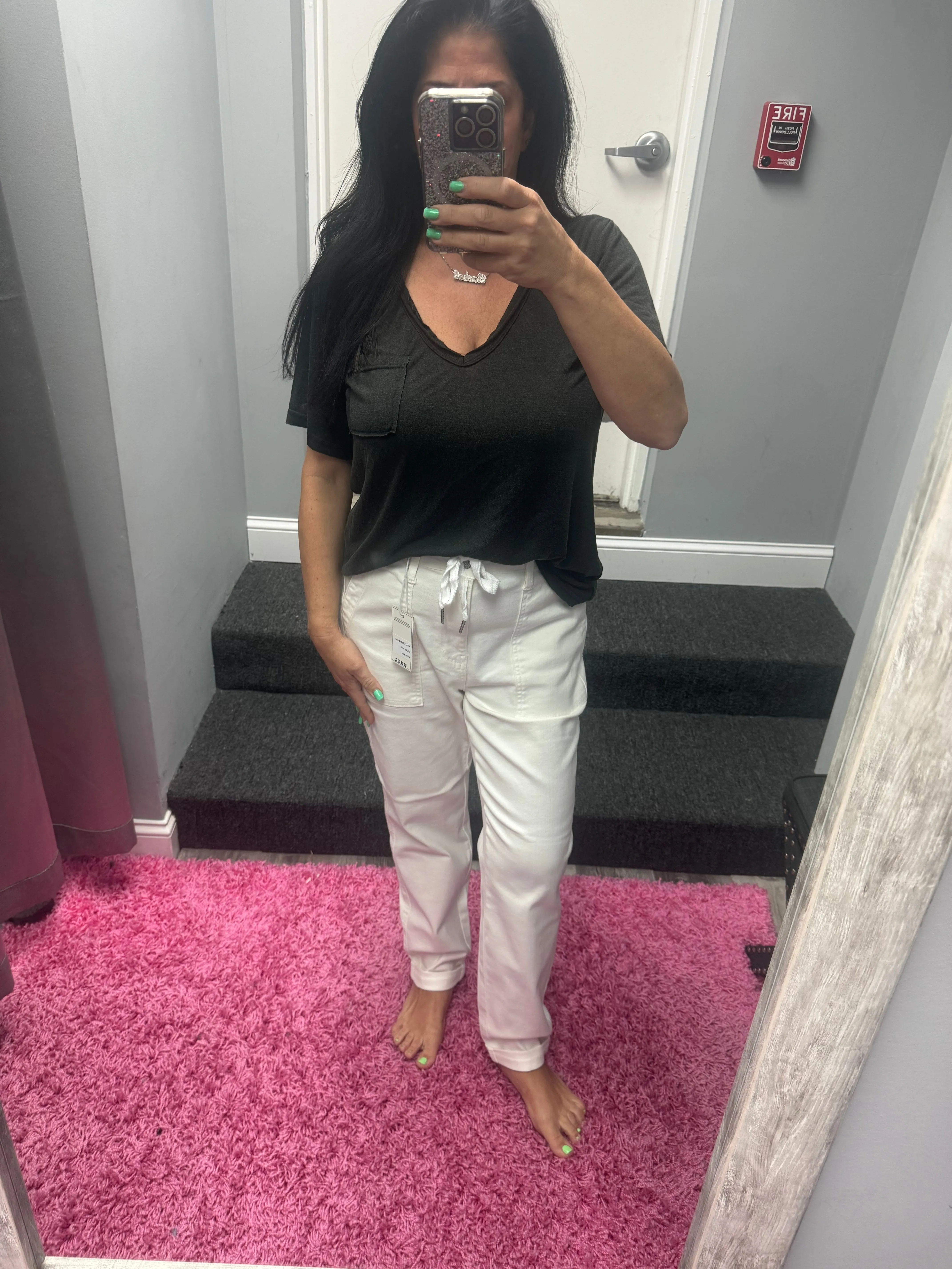 JUDY BLUE HIGH WAIST WHITE GARMENT DYED CUFFED JOGGER