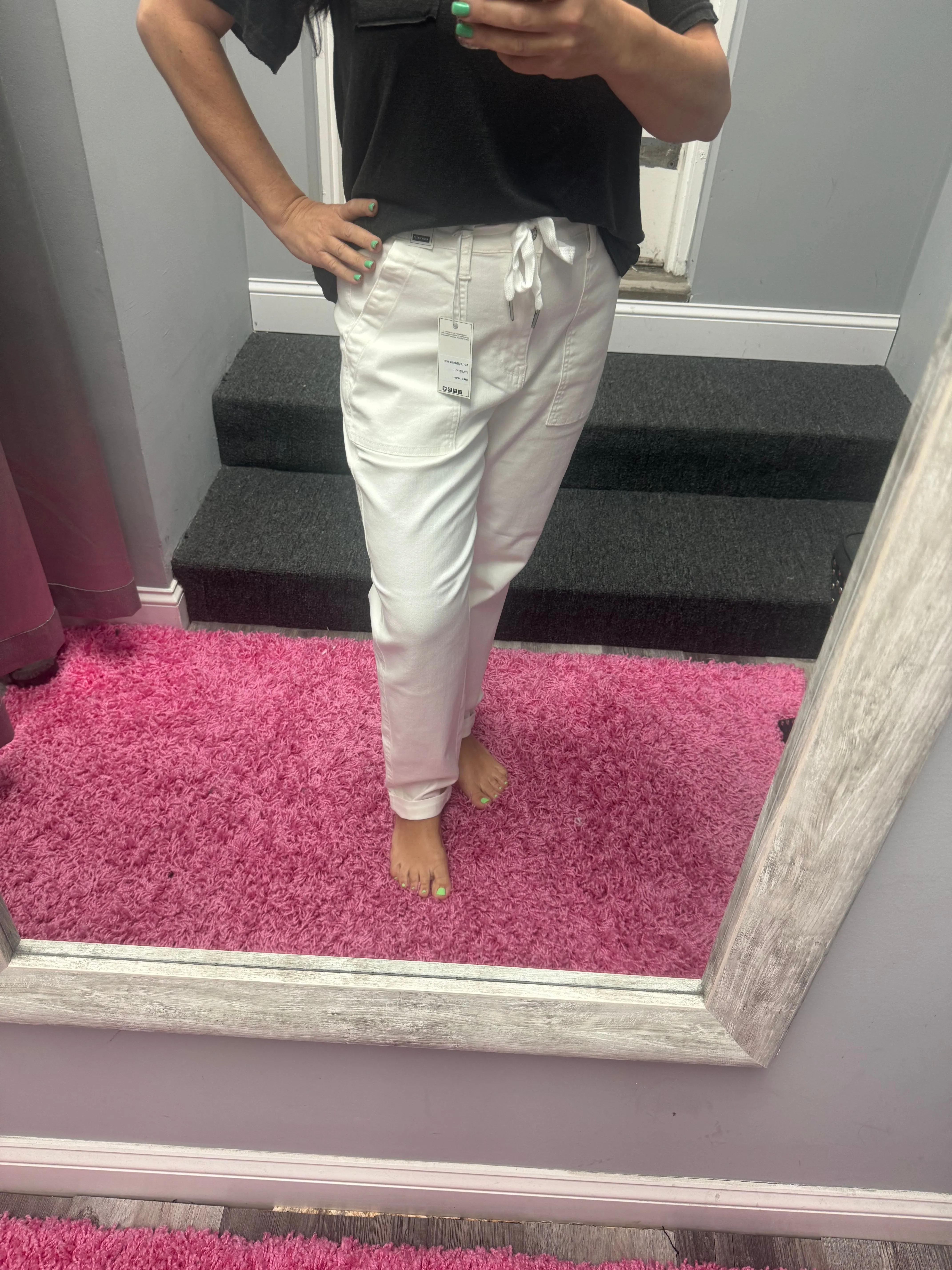 JUDY BLUE HIGH WAIST WHITE GARMENT DYED CUFFED JOGGER