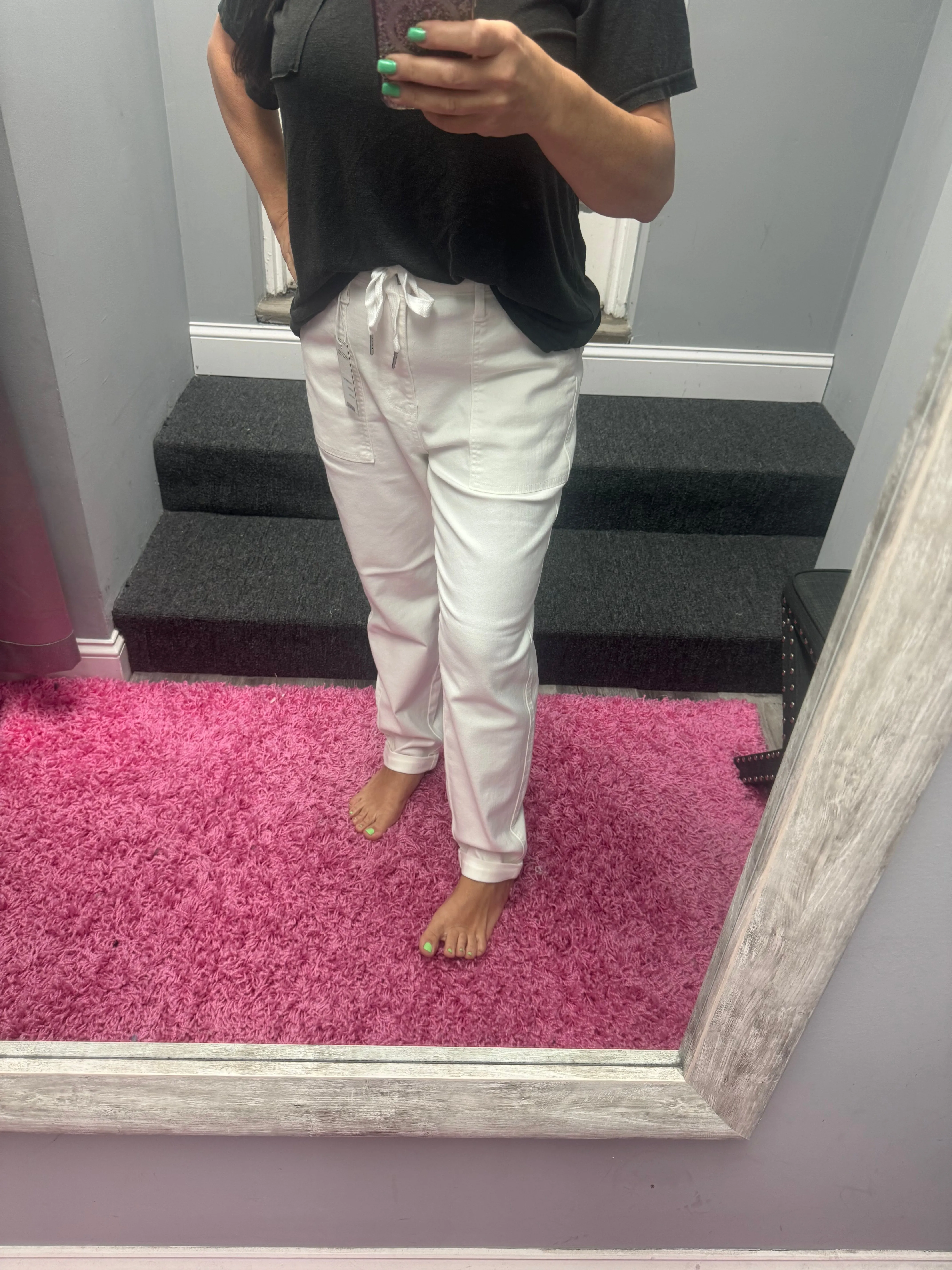 JUDY BLUE HIGH WAIST WHITE GARMENT DYED CUFFED JOGGER