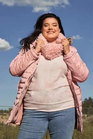 Junior Plus Pink Parallel Quilt Faux Fur Hood Belted Padded Long Puffer Jacket /1-1-1-1