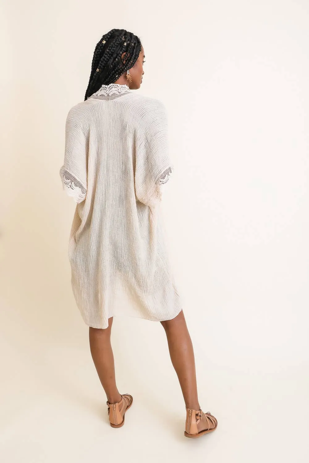 Lace Trim Kimono  Ideal for Vacations & More