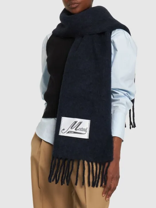 Marni   Fringed alpaca blend scarf w/logo 