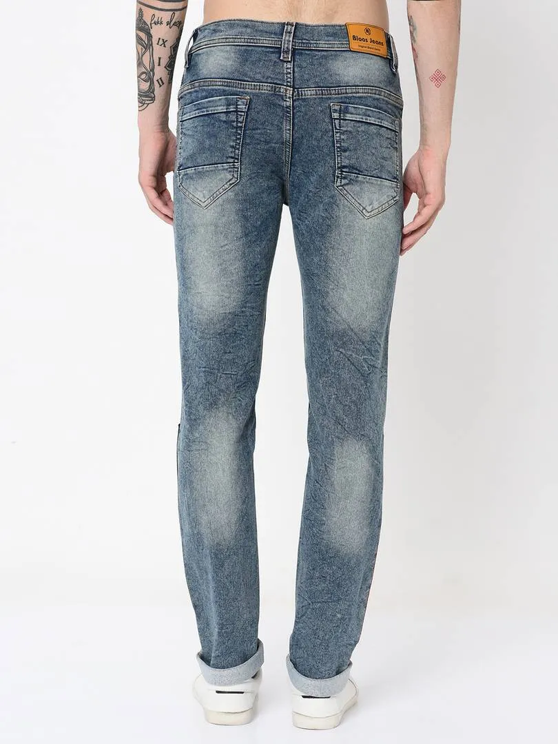 Men's Grey Denim Faded Slim Fit Low-Rise Jeans