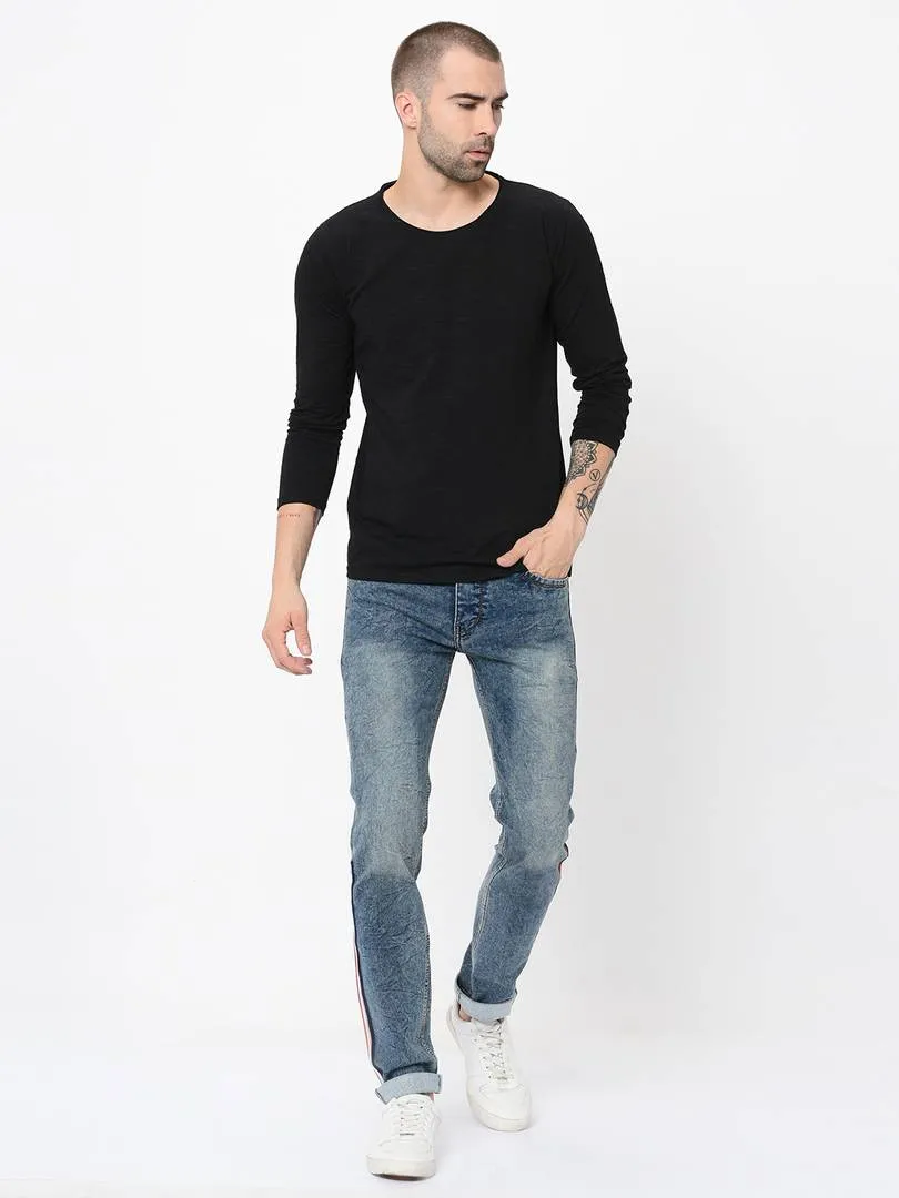 Men's Grey Denim Faded Slim Fit Low-Rise Jeans