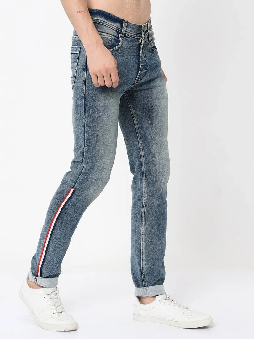 Men's Grey Denim Faded Slim Fit Low-Rise Jeans