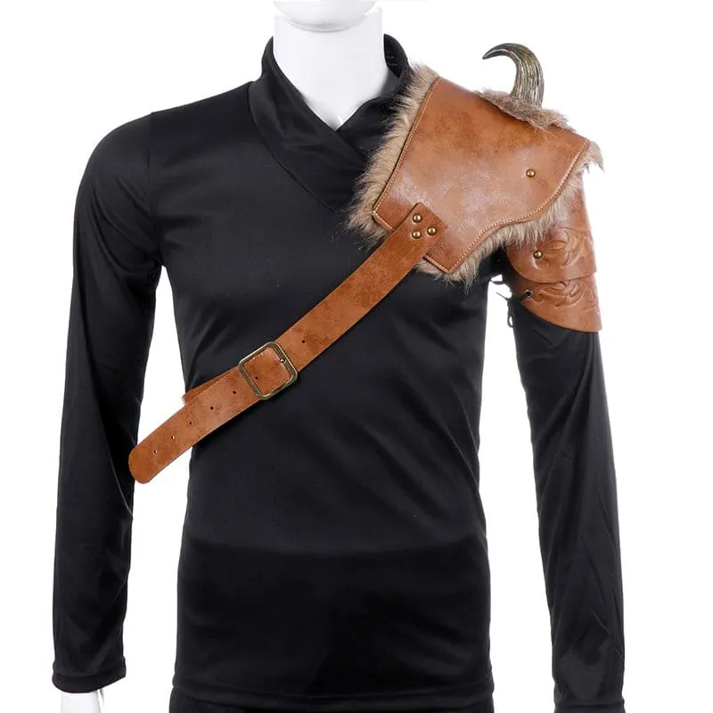 Men’s Medieval Viking Armor Shoulder Armour with Horns and Straps