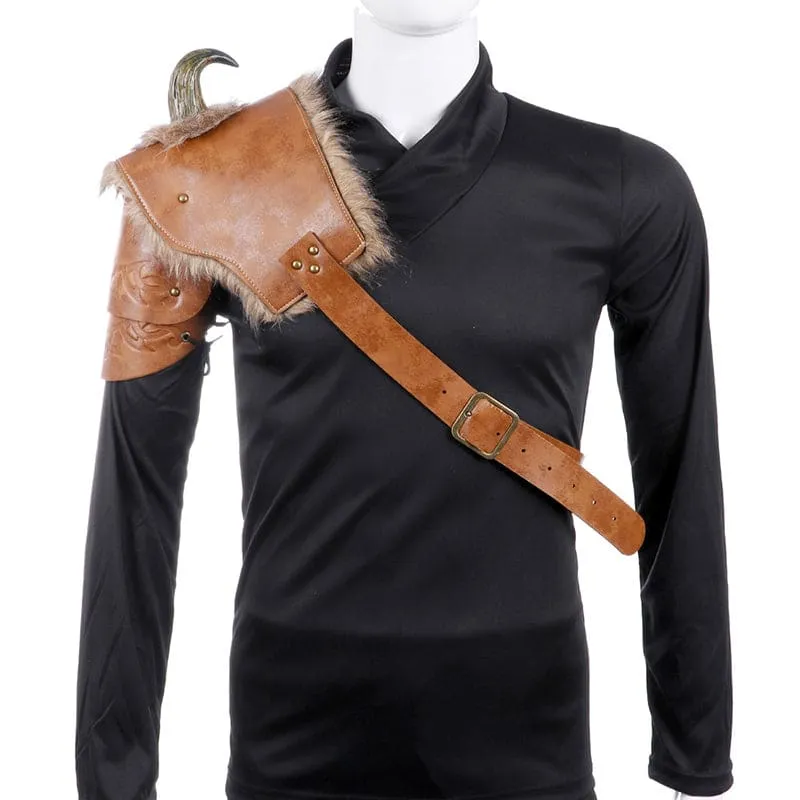 Men’s Medieval Viking Armor Shoulder Armour with Horns and Straps