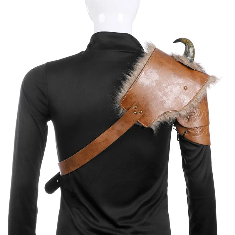 Men’s Medieval Viking Armor Shoulder Armour with Horns and Straps