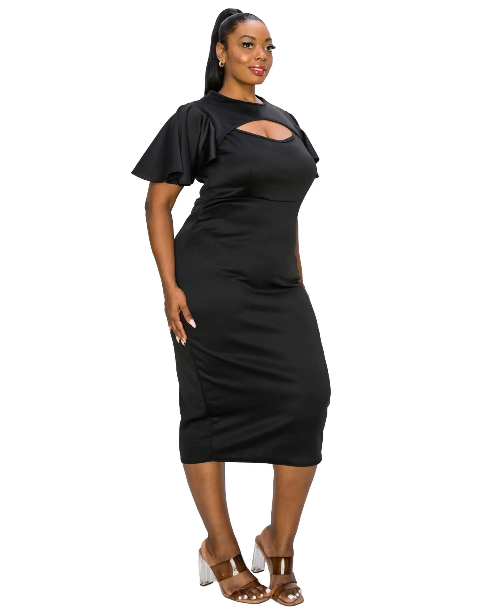 Millie Cutout Flutter Dress | Black