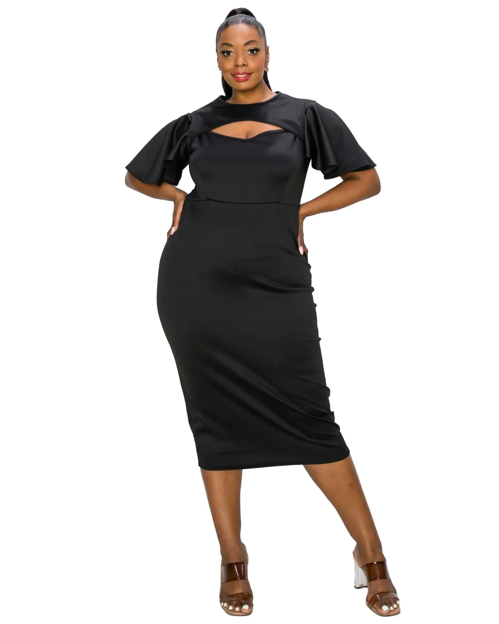 Millie Cutout Flutter Dress | Black