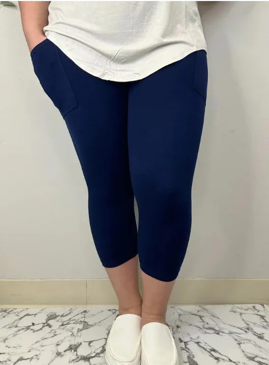 Navy Capri Leggings w/Pockets - #3697-3699