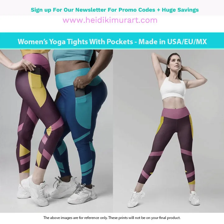 Orange Color Women's Tights, Women's 7/8 Leggings With 2 Side Pockets - Made in USA/EU/MX