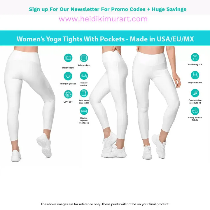 Orange Color Women's Tights, Women's 7/8 Leggings With 2 Side Pockets - Made in USA/EU/MX