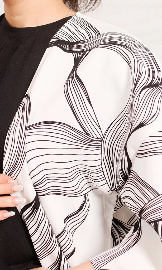 R208476 - Rozalin Printed Kimono - Black & White Abstract