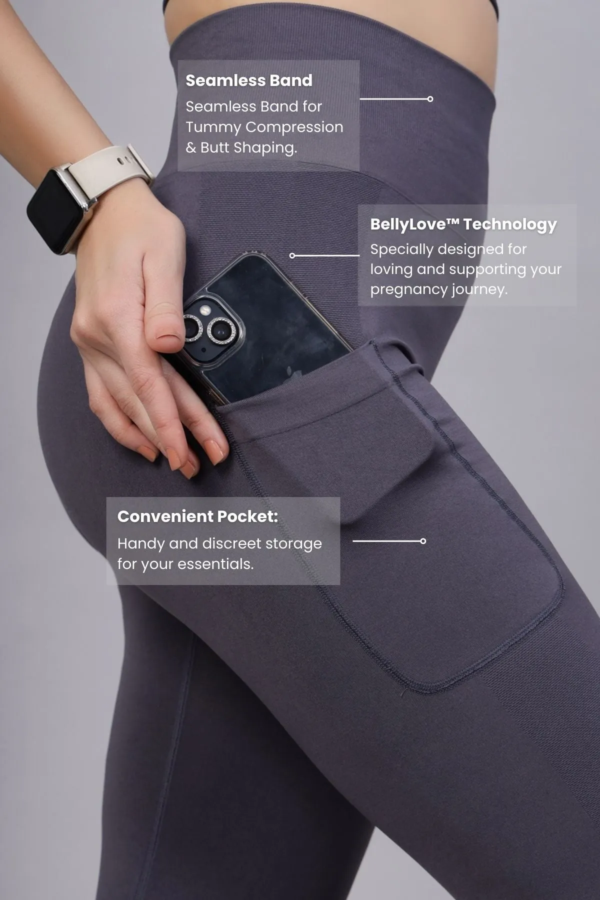 Seamless High Waisted Tummy Compression Grey Postpartum Leggings