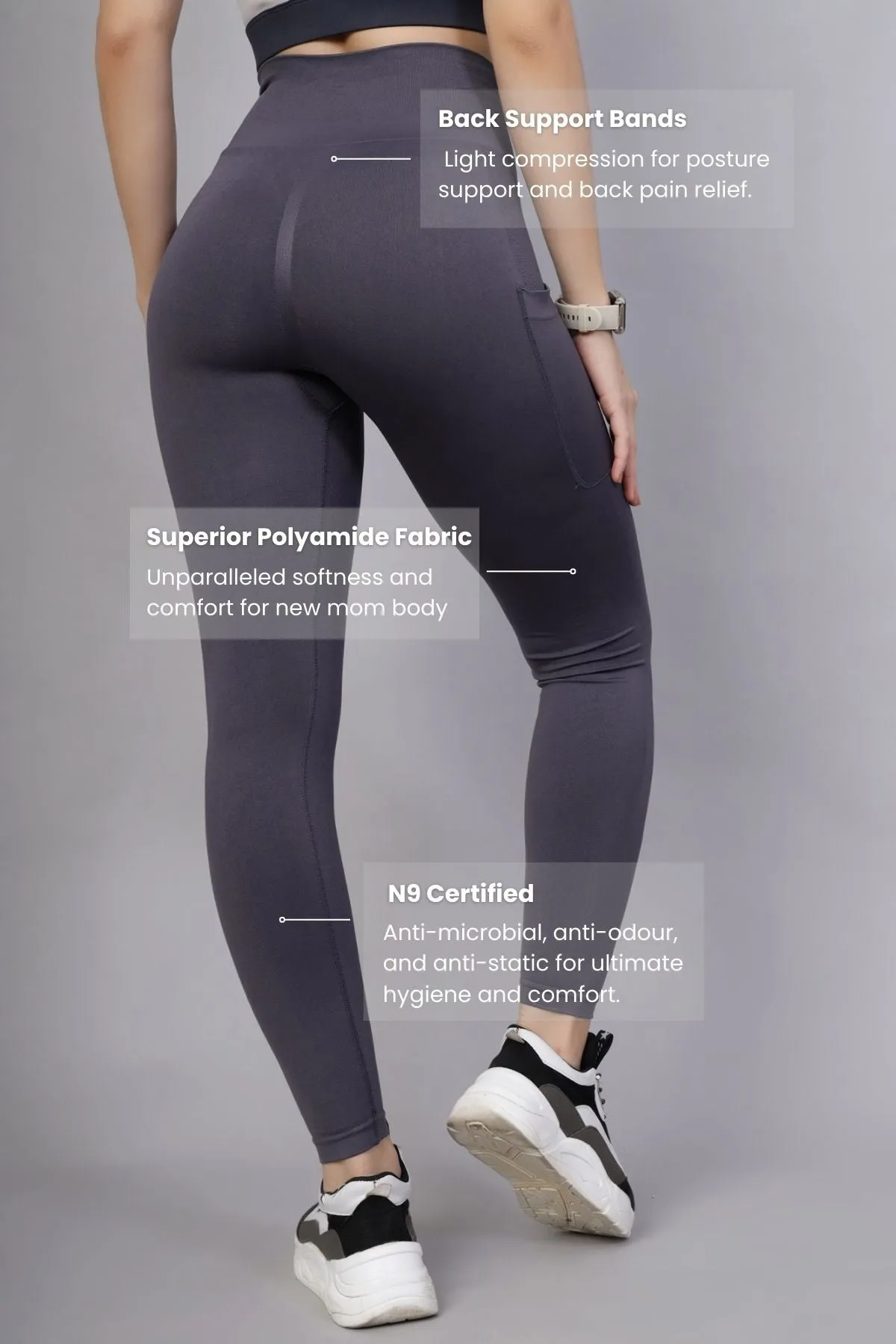 Seamless High Waisted Tummy Compression Grey Postpartum Leggings