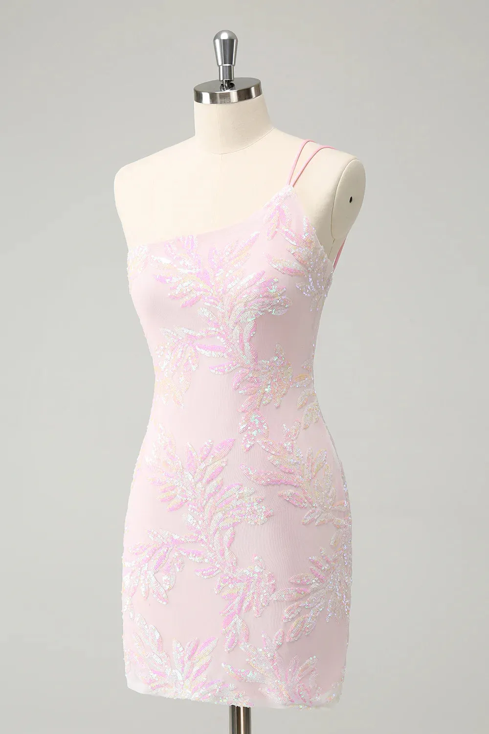 Sparkly Bodycon One Shoulder Sequins Homecoming Dress with Embroidery