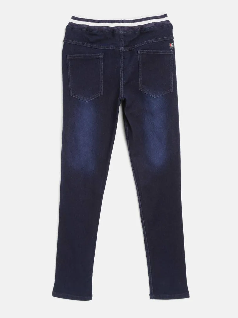 Stylish Denim Navy Blue Dyed Regular Fit Jeans For Boys