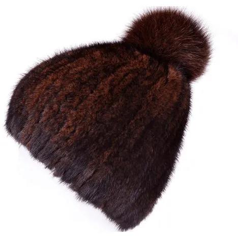 THICK MINK FUR HAT WITH FOX FUR TRIM