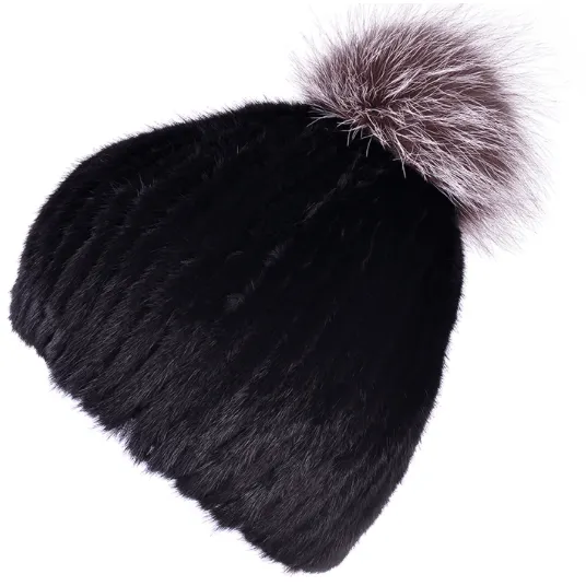 THICK MINK FUR HAT WITH FOX FUR TRIM