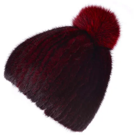 THICK MINK FUR HAT WITH FOX FUR TRIM