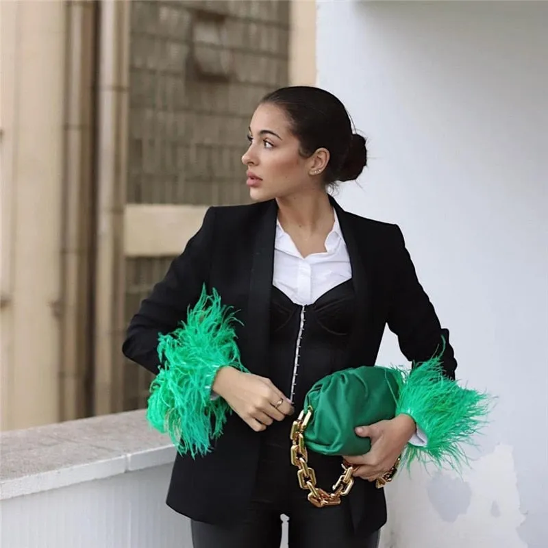 White Shirt With Charming Fur Trim Sleeve