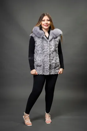 Women's Mink Vest With Hood [Grey]