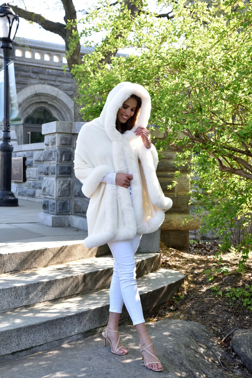 Wrap with Hood & Faux Trim - Ivory