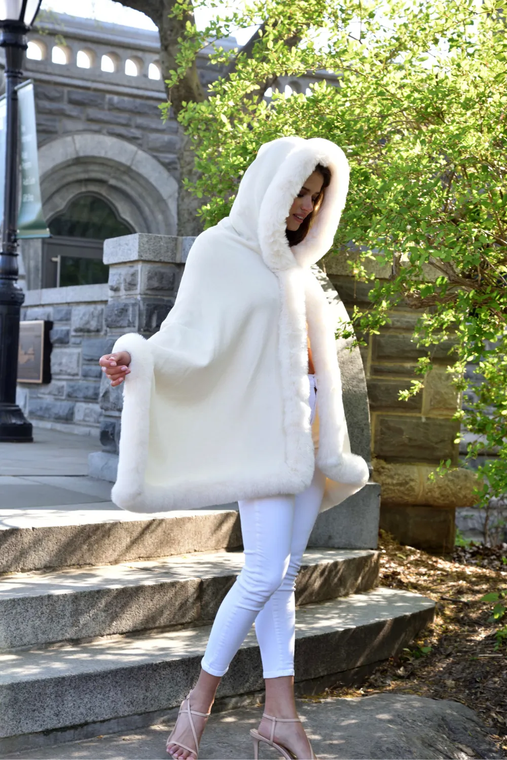 Wrap with Hood & Faux Trim - Ivory