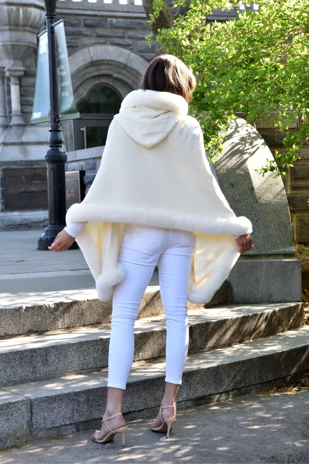 Wrap with Hood & Faux Trim - Ivory
