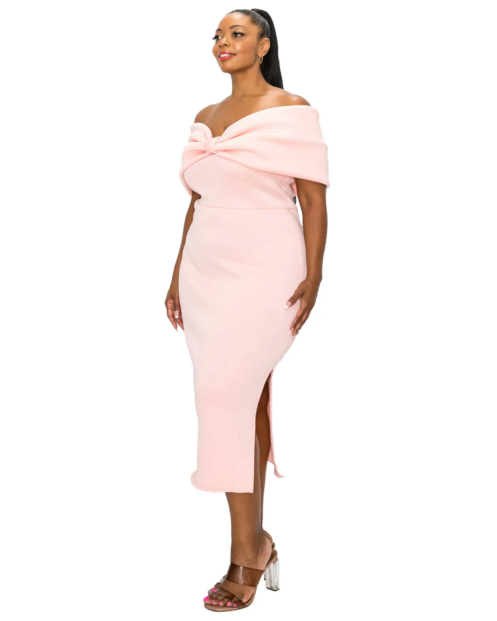 Zariah Ribbon Detail Midi Dress | Pink