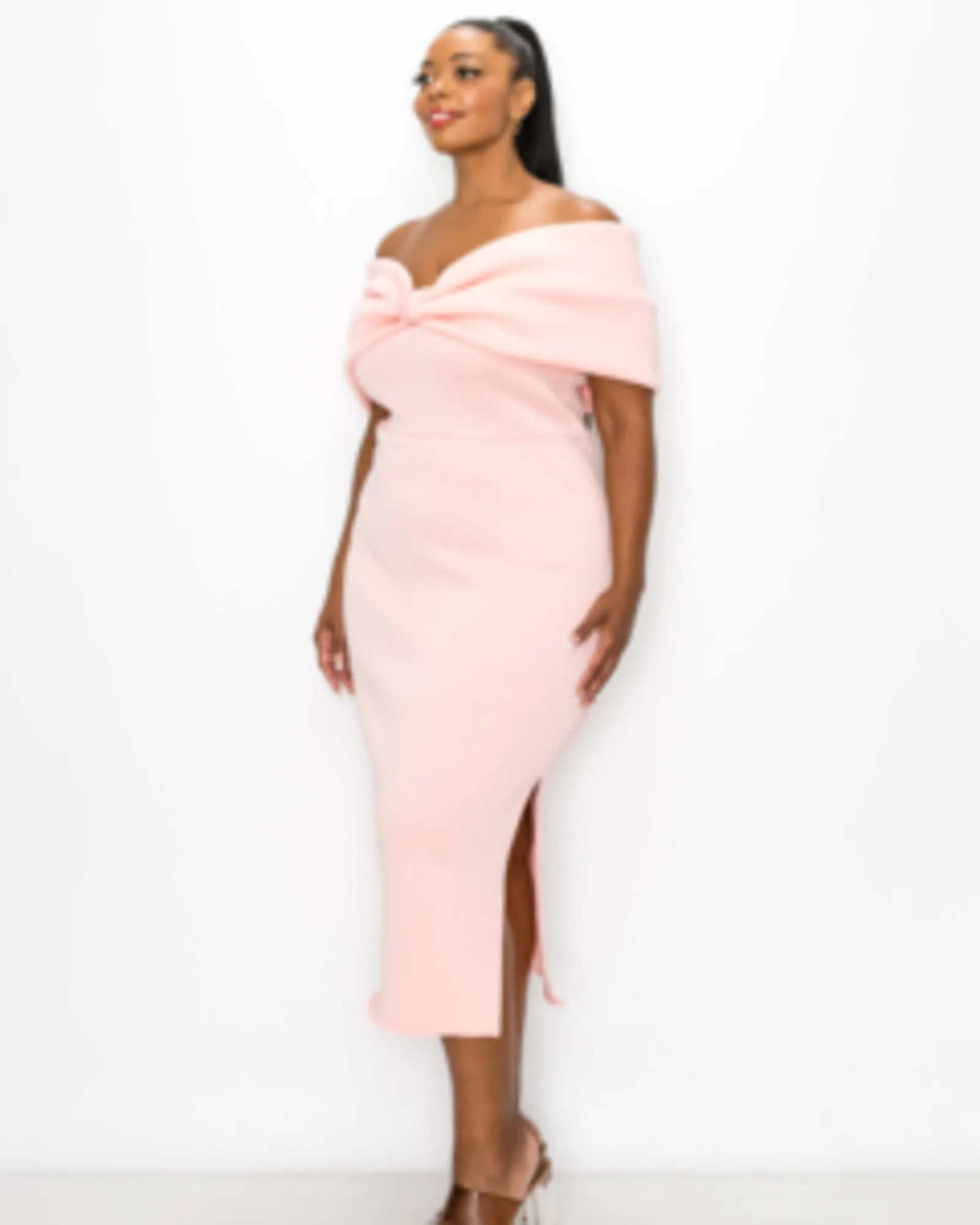 Zariah Ribbon Detail Midi Dress | Pink