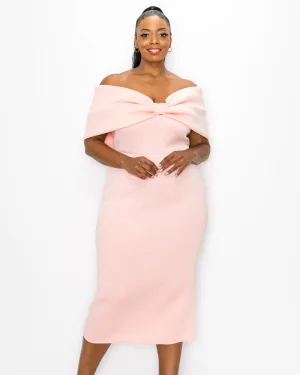 Zariah Ribbon Detail Midi Dress | Pink